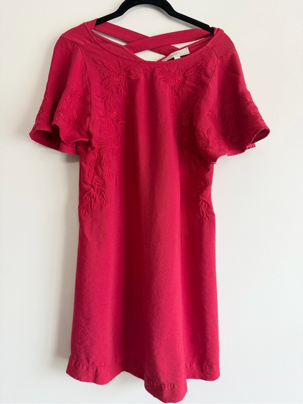 LOFT Red Embroidered Shift Dress Size XS